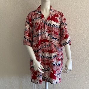Red and White Leaf Print Shirt